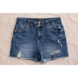 City Chic Denim Shorts Size 16 High Rise Distressed Frayed Hem Stretch Jean